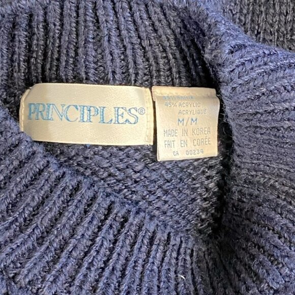 Vintage The Bay Principles Blue Ramie Acrylic Blend Crew Neck Knit Sweater M - Picture 6 of 11